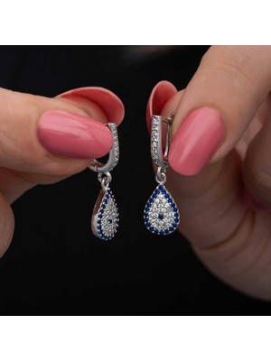 Inure Jewelry Gümüş Sallantılı Damla Nazar Kadın Küpe