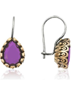 Inure Jewelry Gümüş Mor Damla Otantik Kadın Küpe