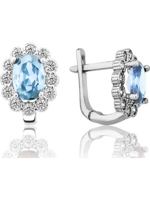 Inure Jewelry Gümüş Turkuaz Çiçek Desenli J Kadın Küpe