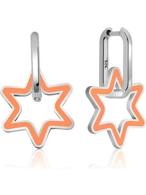 Inure Jewelry Gümüş Fosforlu Turuncu Yıldız Küpe