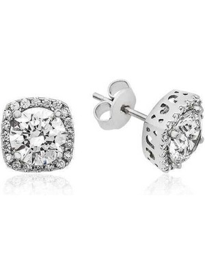 Inure Jewelry Gümüş Kare Montür Pırlanta Modeli Küpe