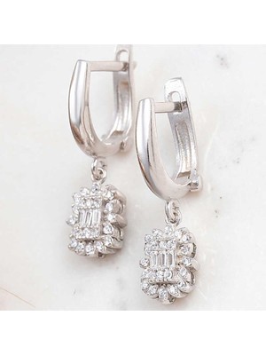 Inure Jewelry Gümüş Baget Taşlı Kadın Küpe