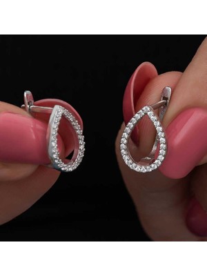 Inure Jewelry Gümüş Beyaz Taşlı Damla  Kadın Küpe