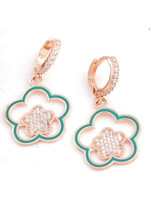 Inure Jewelry ​Gümüş Rose Sallantılı Çiçek Desenli Kadın Küpe