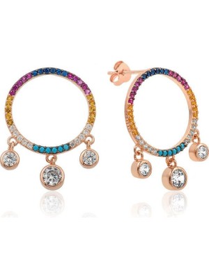 Inure Jewelry ​Gümüş Renkli Taşlı Daire Bayan Küpe