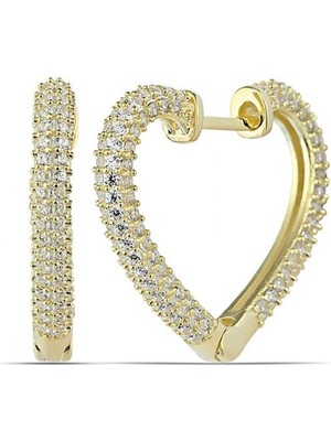 Inure Jewelry Gümüş Gold Kalp Kadın Küpe