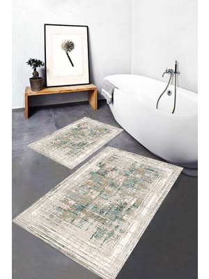 Eliana Home Dijital Baskı  Modern Banyo Halısı Ikili Banyo Paspası LNA5-0525  100X60+60X50 cm