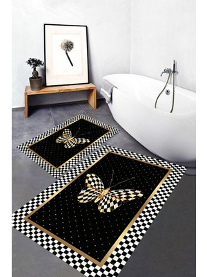 Rovigo Home Dijital Baskı  Modern Banyo Halısı Ikili Banyo Paspası RVG5-0736  100X60+60X50 cm
