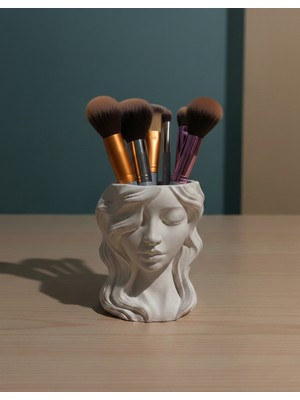 BSR Luisant Antik Kadın Büst Tasarımlı Dekoratif Makyaj Fırçalık ve Kalemlik, Çok Amaçlı Organizer