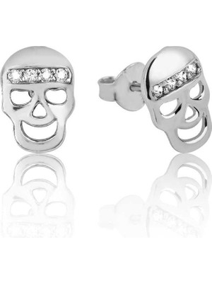 Inure Jewelry Gümüş Kuru Kafa Çivili Küpe