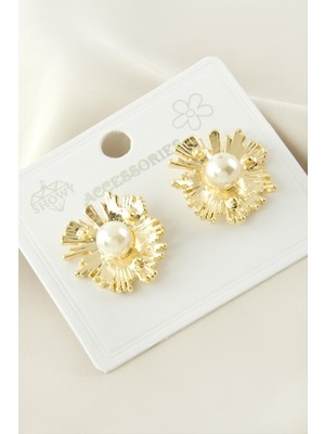 Makay Çiçek Metal Inci Küpe