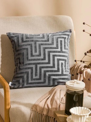 LC Waikiki Antrasit Geometrik Desenli Kırlent Kılıfı 45X45 cm  (S6)
