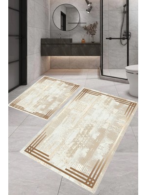 Eliana Home Dijital Baskı  Modern Banyo Halısı Ikili Banyo Paspası LNA5-0720  100X60+60X50 cm