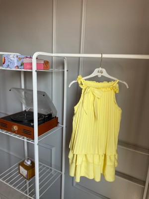 Bonn Kids Kız Çocuk Pileli Sarı Elbise
