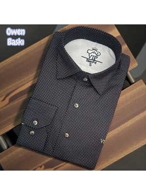 Eren Style Slim Fit Cotton Uzun Kollu Yakası Gizli Düğmeli Kalite Garanti Baskılı Gömlek (Slimlı Fit)