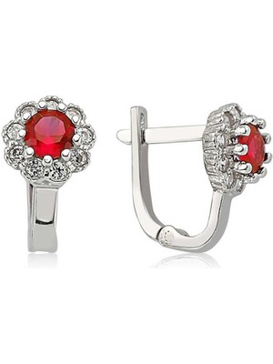 Inure Jewelry Gümüş Kırmızı Çiçek Desenli Yuvarlak J Kadın Küpe