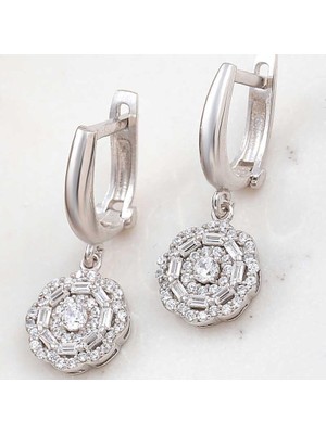 Inure Jewelry Gümüş Zirkon Taşlı Çiçek Kadın Küpe