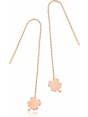 Inure Jewelry ​Gümüş Zincir Yonca Kadın Küpe