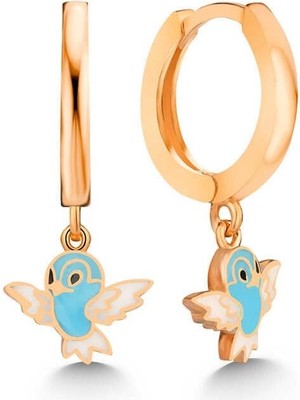 Inure Jewelry Gümüş Rose Mavi Renkli Sallantılı Kuş Kadın Küpe