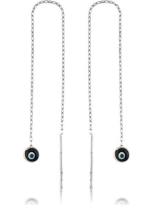 Inure Jewelry Gümüş Zincirli Lacivert Nazar Küpe