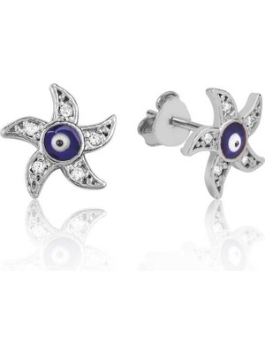 Inure Jewelry Gümüş Nazarlı Deniz Yıldızı Çivili Küpe