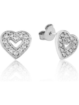 Inure Jewelry Gümüş Beyaz Kalpli Çivili Küpe