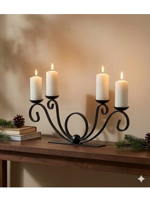 PremiumPort Şamdan Mumluk, 4 Tutuculu, Modern Demir Ferforje Tasarımı