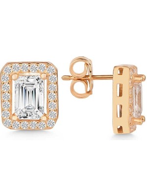 Inure Jewelry Gümüş Rose Beyaz Baget Taşlı Çivili Kadın Küpe