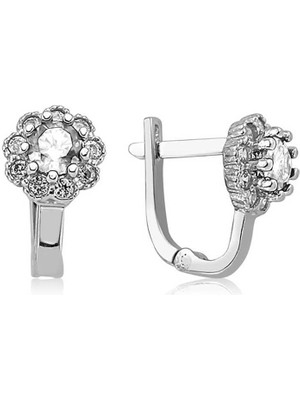 Inure Jewelry Gümüş Beyaz Çiçek Desenli Yuvarlak J Kadın Küpe