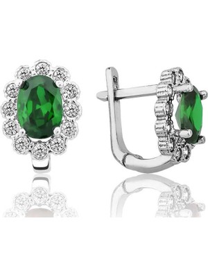 Inure Jewelry Gümüş Yeşil Çiçek Desenli J Kadın Küpe