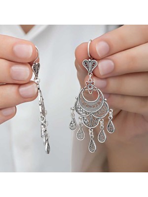 Inure Jewelry Gümüş Ayyıldız Telkari Sallantılı Kadın Küpe