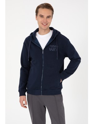 U.S. Polo Assn. Erkek Comfort Fit Fermuarlı Kapüşonlu Lacivert Örme Hırka 50315757-VR033