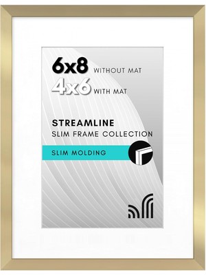 Gfc Life Store Altın Resim Çerçevesi - Mat Veya 6x8 Çerçeve Mat ile 4x6 Resim Çerçevesi Olarak Kullanın - Duvar Veya Masa Üstü Ekran Için Kırılmaya Dayanıklı Cam ve Şövale ile Ince Kenarlık Fotoğraf