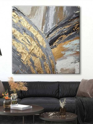PremiumPort Şık Altın Renkli Soyut Kanvas Tablo, Modern Dekorasyon Için Harika Bir Seçim