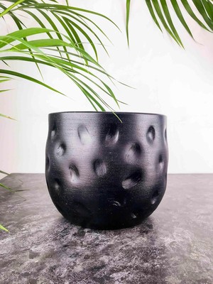 Gfc Life Store Ev Dekorasyon Aksesuar Siyah Desenli Toprak Saksı Saksılık Salon Çiçeklik - 19 cm