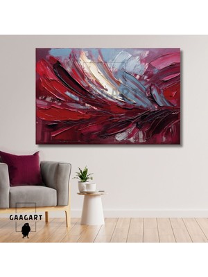 PremiumPort Yatay Kanvas Duvar Tablosu, Bordo Gri, Fırça Darbeleri, Şık Dekorasyon