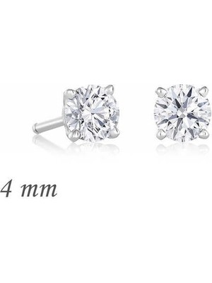 Inure Jewelry Gümüş Yuvarlak Tek Taş Zirkon Küpe - 4 mm