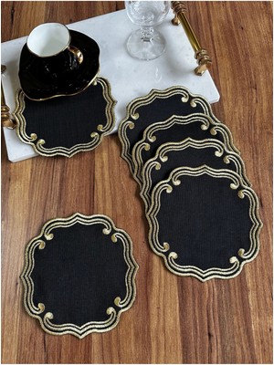 PremiumPort 6'lı Gold Nakışlı Kahve Yanı Kokteyl Sunum Peçete Seti