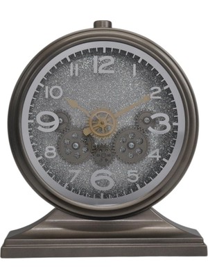 Gfc Life Store Modern Kadranlı Döner Çarklı 32X28 cm Ev ve Ofis Masa ve Duvar Saati Latin Rakamlı Simli Gri