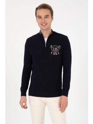 U.S. Polo Assn. Erkek Slim Fit Yarım Fermuarlı Lacivert Kazak 50314155-VR033