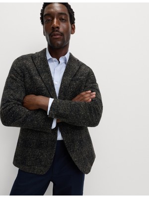 Marks & Spencer Yün Karışımlı Düz Kesim Kareli Blazer