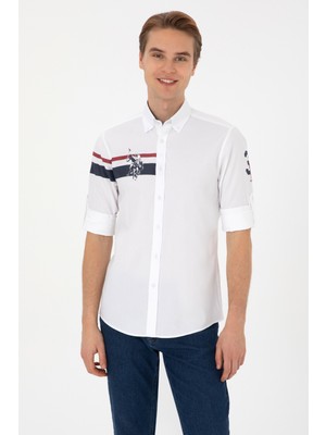 Erkekler İçin U.S. Polo Assn. Beyaz Desenli Slim Fit Gömlek Günlük Stil