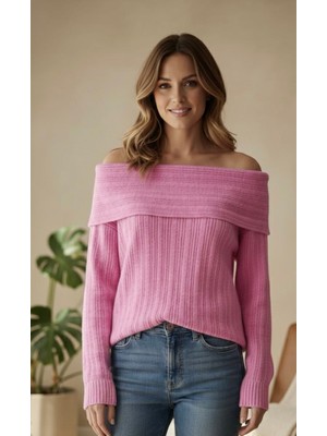 Abba1 Yumuşak Dokulu Degaje Madonna Yaka Fitilli Triko Kazak