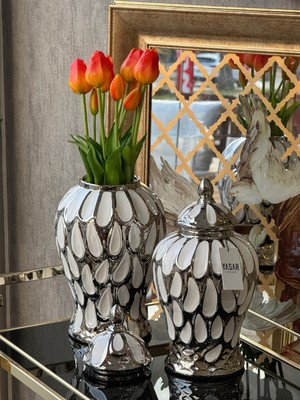 PremiumPort Seramik Küp Vazo Seti, 32 cm ve 38 Cm, Şık ve Modern Tasarım