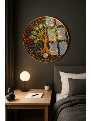 PremiumPort Canlı Renkli Vitray Temalı Hayat Ağacı Dekor, Şık ve Kaliteli Tablo
