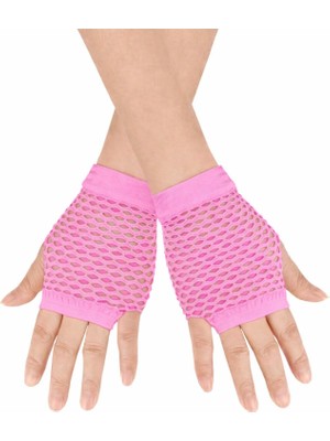 Skygo 80 ler 90 lar Retro Neon Pembe File Parmaksız Kısa Eldiven 11 Cm