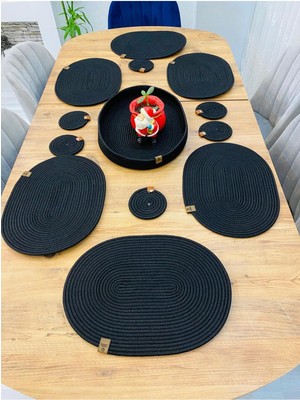 PremiumPort Hasır Jüt Sunum Tabak Altlığı ve Sepet 13 Parça Seti