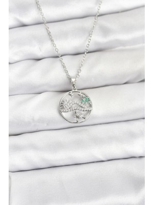 Freedom Store 316L Çelik Zincir Gümüş Renk Şans Kolyesi Model Zirkon Taşlı Kadın Kolye