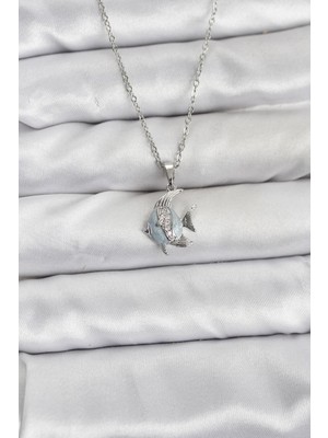 Freedom Store 316L Çelik Zincir Gümüş Renk Balık Model Zirkon Taşlı Kadın Kolye
