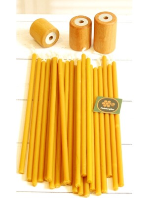 PremiumPort 50 Adet Balmumu ve Ahşap Silindir Dilek Mum Seti, Doğal ve Şık Dekor